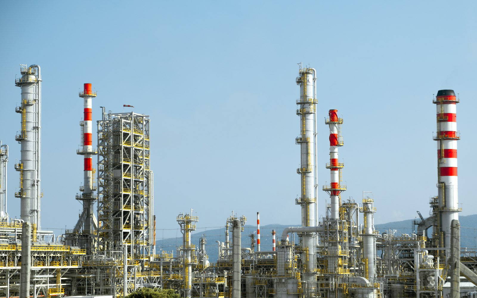 Red and white pipework at a processing plant