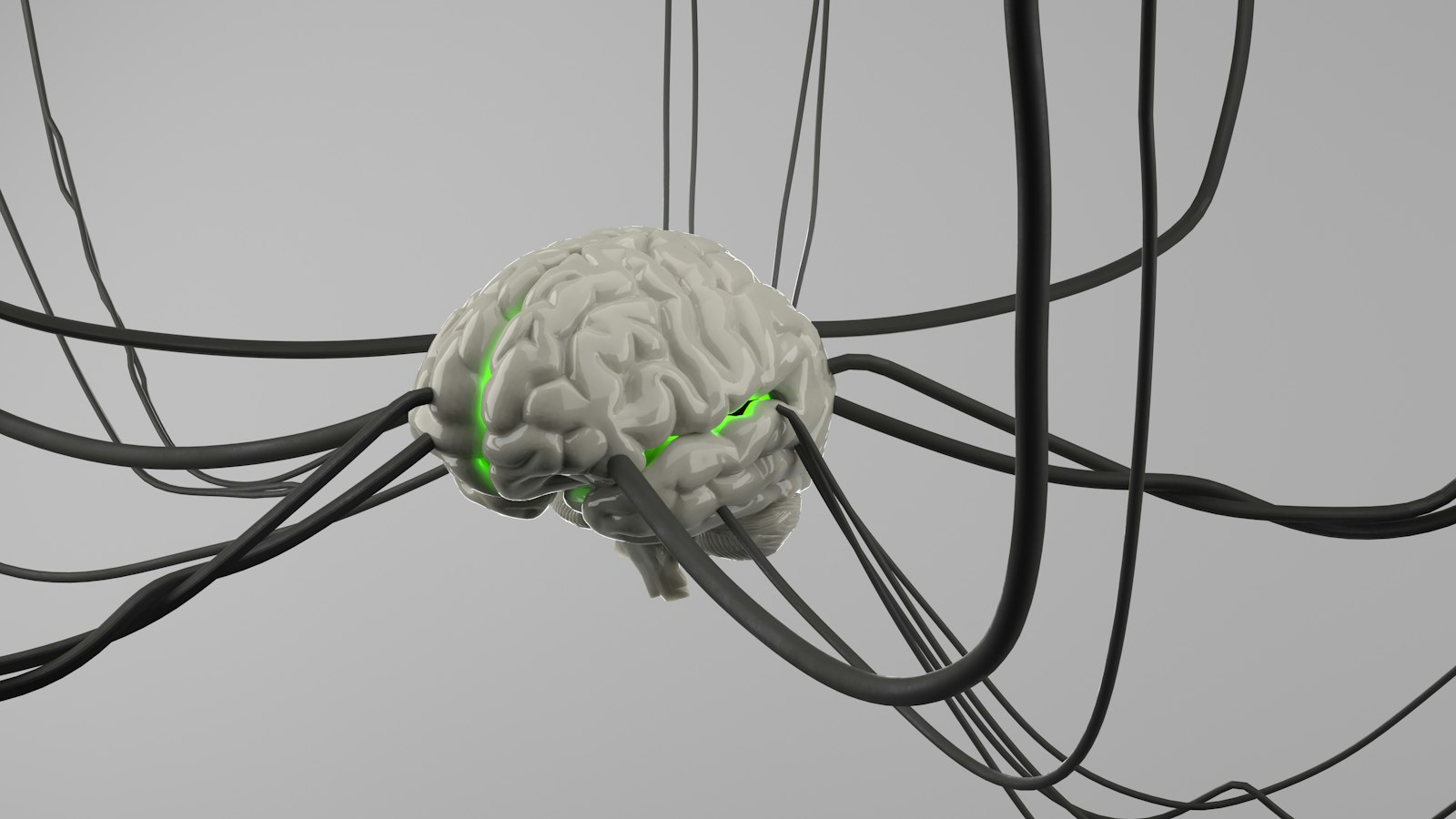 Illustration of a human brain with wiring