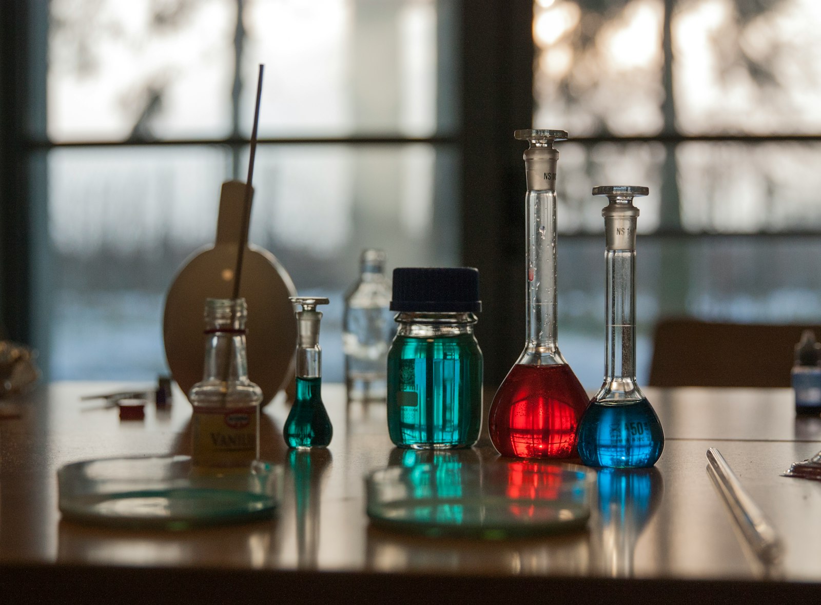 Set of chemistry glassware and laboratory supplies